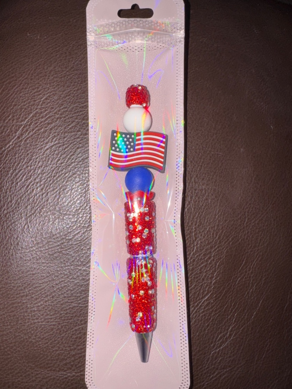 Patriotic Red Bejeweled Decorative Pen with American Flag, NEW, Handcrafted - Picture 6 of 6